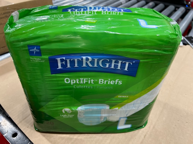 Photo 1 of FitRight Extra+ Adult Diapers, Disposable Incontinence Briefs, Leak-Proof Diaper, Absorbent Briefs for Men and Women, Maximum Protection, Large, 44 – 56 in, 20 Briefs per Bag