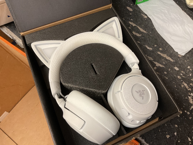 Photo 1 of Razer Kraken Kitty V3 Pro Wireless RGB Gaming Headset: Chroma RGB Kitty Ears - 2.4 GHz, Bluetooth 5.3, USB A - Super Wideband Mic - 40mm Drivers - THX Spatial Audio - Comfortable Ear Cushions - White