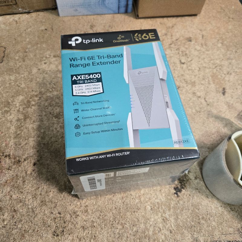Photo 1 of **FACTORY SEALED**TP-Link RE813XE AXE5400 Wi-Fi 6E Range Extender w/Ethernet Port | 5.4 Gbps Tri-Band Wireless Repeater Amplifier | Up to 2800 Sq. Ft., 96 Devices | 6 GHz Band, 160 MHz | APP Setup | OneMesh Compatible