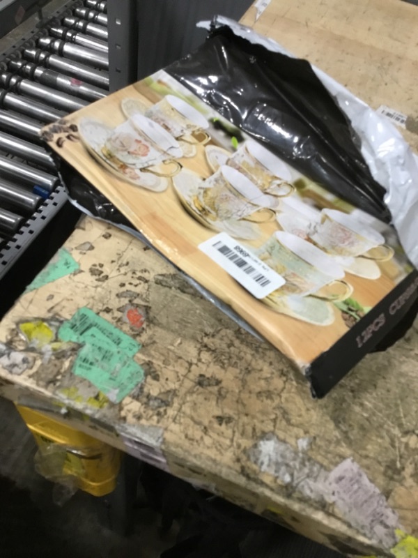 Photo 1 of **COUPLE OF PLATES ARE CHIPPED**6 Sets 3 OZ Porcelain Bucket Coffee Cup and Saucers, Juice Cup & Saucer Pot with Gift Box, Uniform Creamer Milk Pull Flower Frothing Pitchers Ceramic Ware with Handle - Green