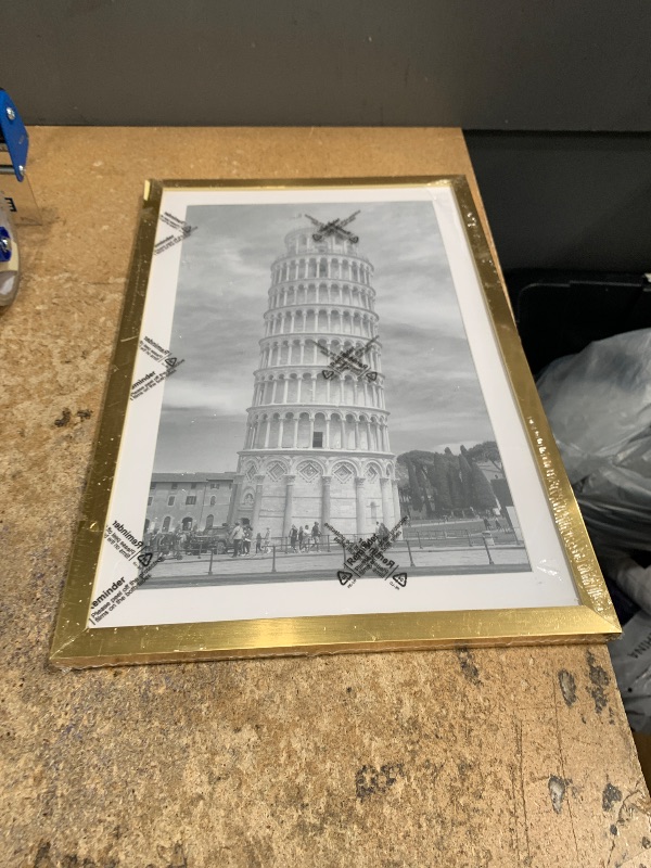 Photo 1 of *DAMAGED CORNER* HappyHapi 11x17 Picture Frame Gold, Gold Picture Frames Display Photos 9x15 with Mat or 11x17 Without Mat, 1 Pack Plastic Frame for Wall for Home Decor
