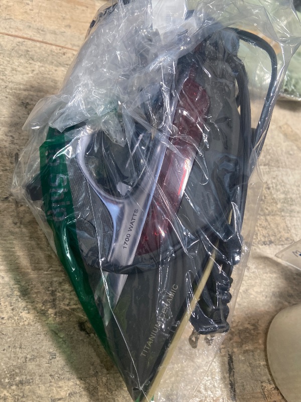 Photo 1 of (PLATE BURNED) CHI Steam Iron for Clothes with 300+ Holes for Powerful Steaming, Temperature Guide Dial, 1700 Watts, XL 10’ Cord, 3-Way Auto Shutoff, Titanium Infused Ceramic Soleplate, Silver (13101)