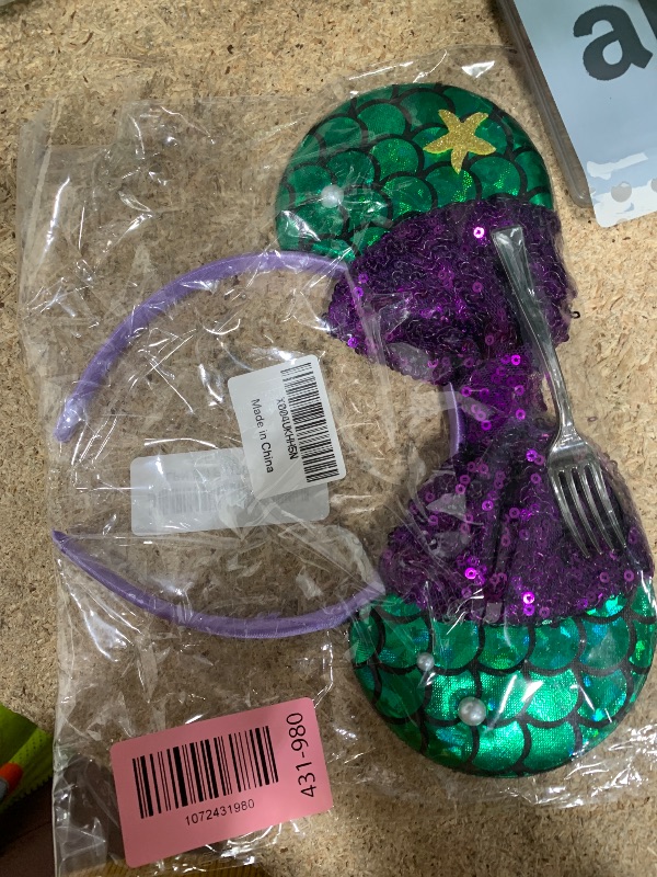 View 2 of **PURPLE GREEN/MERMAID**LYLYNB Sequin Mouse Ears Headbands Glitter Bow Hair Accessories Starfish Pearl Design Headband Cosplay Party Funny Hair Decorations Bows Mouse Ear Head Bands Cute Hair Hoops for Women