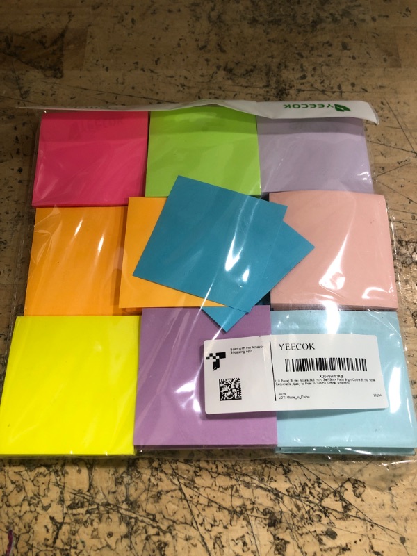 Photo 1 of (18 Pads) Sticky Notes 3x3 inch, Self-Stick Pads Bright Colors Sticky Note, Recyclable, Easy to Post for Home, Office, Notebook