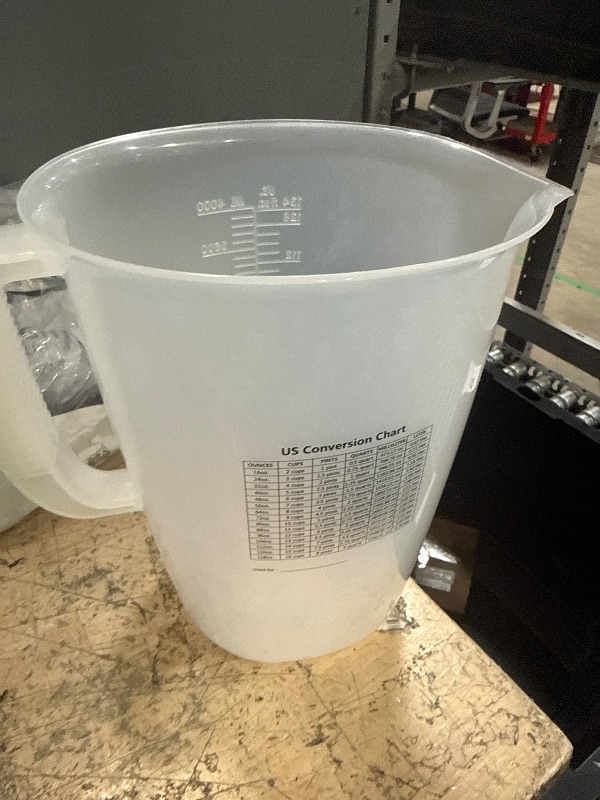 Photo 1 of 1 Gallon Measuring Pitcher, 134oz Extra Large Measure Pitcher-Convenient Conversion Chart-Strong Handle, Heat Resistant Plastic 1 Gallon Measuring Container for Pool Chemicals,Motor Oil, Lawn and Cook