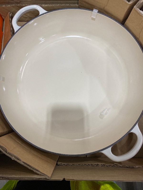 Photo 1 of **HANLDE DAMAGED** Le Creuset Enameled Cast Iron Multifunction Braiser with Grill Pan Lid, 3.5 qt., Meringue
