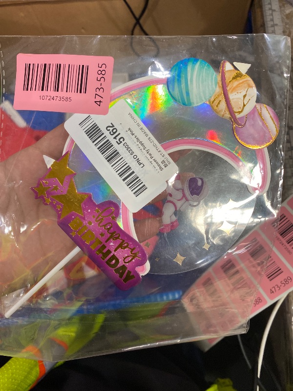 Photo 1 of 1 Pcs Space Happy Birthday Cake Topper Planet Shaped cake decoration for Space Theme cake decoration Birthday Shower Party Supplies-Pink