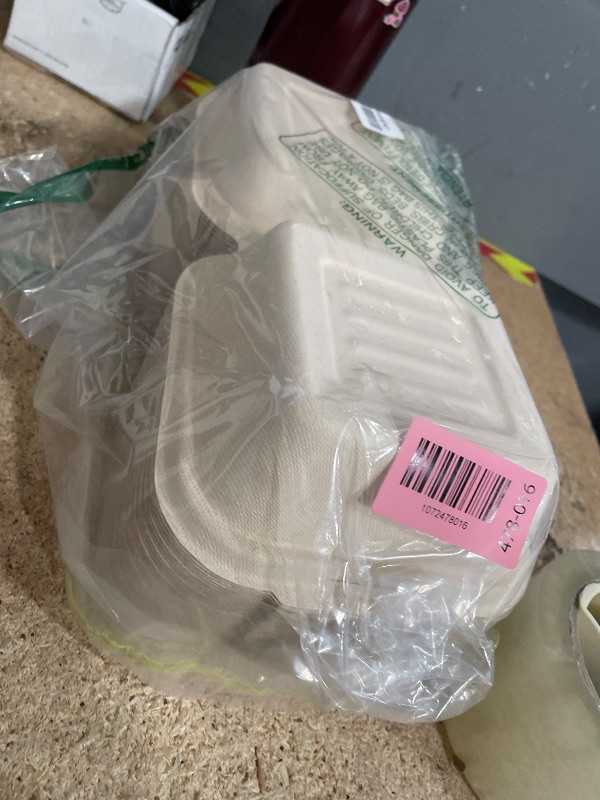 Photo 1 of [50 COUNT]Harvest Pack 6 X 6" Compostable Clamshell Take Out Food Containers, PFAS FREE Square To go Containers with Lids, Heavy-Duty Disposable Bagasse Bento Cake Box, Eco-Friendly Sugarcane Fibers