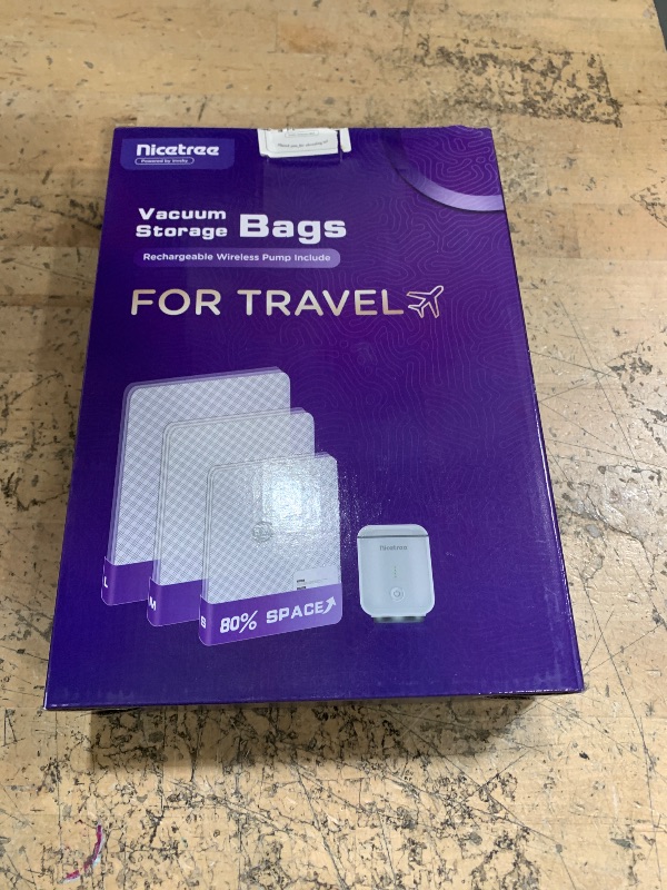 Photo 1 of (missing vacuum) Nicetree 9-Pack Vacuum Storage Bags with Rechargeable Wireless Pump, 3 Sizes (20/24/28 Inch) Travel Vacuum Seal Bags for Clothing, Bedding & Seasonal Storage, Space Saver for Luggage