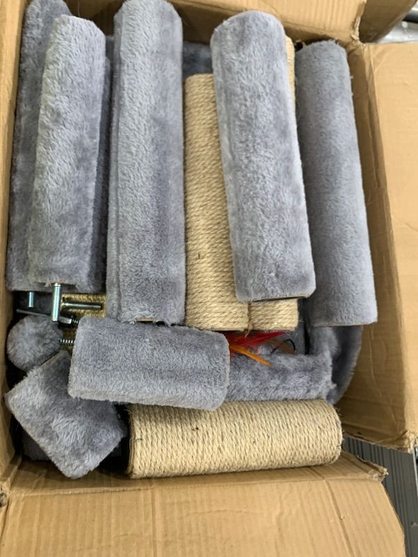 Photo 1 of ***MISSING PARTS ****AIWIKIDE 36.6'' Multifunction Cat Tree with Cozy Hammock & Hanging Ball, Cat Tower with Activity Cat Condo & Jute-Covered Scratching Posts, Grey