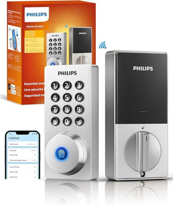 Photo 1 of ***MISSING HARDWARE**Philips Smart Wi-Fi Door Lock Deadbolt with Door Lever 4200 Series Satin Nickel