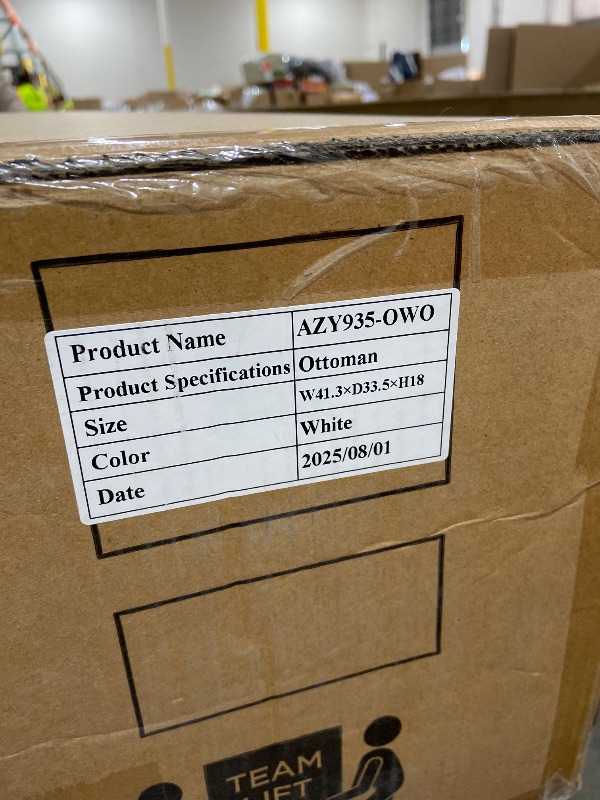 Photo 1 of *******DAMAGED, RIPPED******
ottoman in white, model number AZY935-OWO, which measures approximately \(41.3\) inches wide, \(33.5\) inches deep, and \(18\) inches high,.