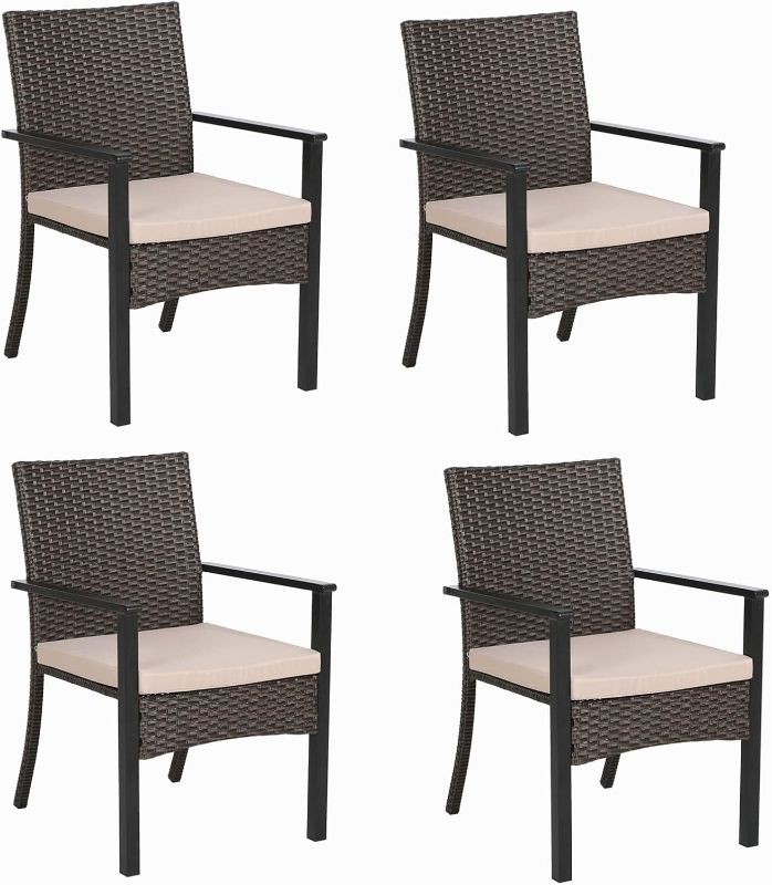 Photo 1 of NOT FULL SET, PARTIAL SET************MFSTUDIO Wicker Patio Chairs Set of 4, Outdoor Furniture Dining Chairs, Extra-Wide Patio Chair Set with Zipper Cushions, Rattan Outdoor Chair Sets of 4, Deck, Porch
