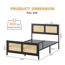 Photo 1 of Garvee Full Size Rattan Bed Frame with Headboard, Black Boho Cane Platform Bed Frame with Strong Metal Slat, Noise Free, No Box Spring Needed