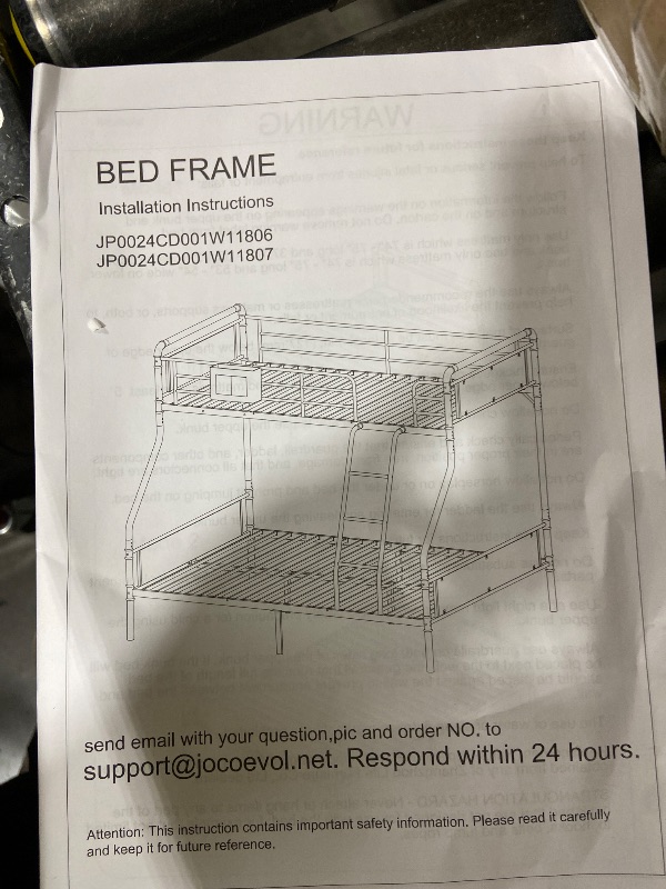 Photo 1 of Black Metal Bed Frame Twin over Full Bunk Bed with Full-Length Guard Rails & Ladders for Kids, Adults, Teenagers