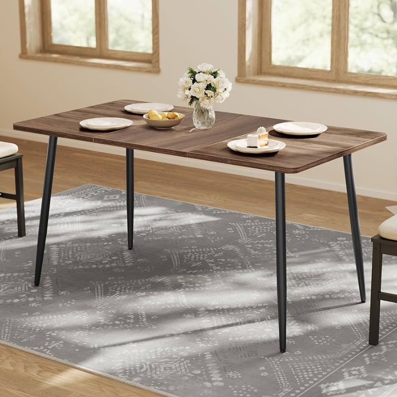 Photo 1 of VASAGLE Dining Table for 4-6 People, Modern Farmhouse Dining Room Table, Quick Assembly, Heat-Resistant Tabletop, 55.1 x 29.5 x 29.5 Inches, for Kitchen, Natural Walnut and Ink Black UKDT100K02V2