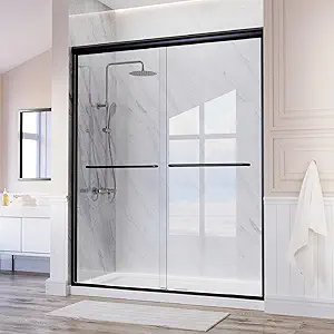 Photo 1 of Shower Door Double Sliding for Bathroom, Reversible Bathroom Glass Shower Door with Two Handles in Matte Black (60" x72", Matte Black)