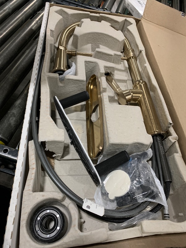 Photo 1 of Delta Rhett Pro Style Commercial Kitchen Faucet with Pull Down Sprayer, Single Hole Brushed Gold Kitchen Sink Faucet, Single Handle, Champagne Bronze 18829-CZ-DST