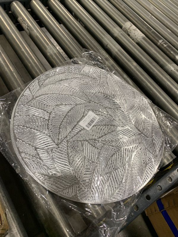 Photo 1 of Place Mat Set 4-piece Round PVC Table mats15 inches Heat-Resistant and Waterproof Round Place mats Easy to Clean Kitchen mats Thanksgiving Place mats with Leaf Cut-Out Design Silver Home Decoration