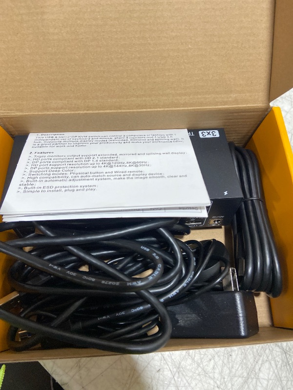 Photo 1 of KVM Switch 3 Monitors 3 Computers 8K@60Hz, ANGEET HDMI Displayport Triple Monitor KVM Switch,3 Monitor KVM with 4 USB 3.0 Ports for Keyboard Mouse Printer, Wired Remote and Power Adapter Included