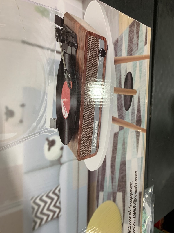 Photo 1 of Vinyl Record Player with Speakers,3 Speed Turntable with Latest Bluetooth 5.3, Aux Input, Headphone Jack, RCA Output and Auto Stop, Mirror Vintage Wooden Brown