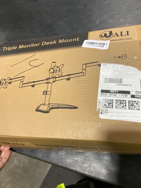 Photo 1 of WALI Triple Monitor Stand, Free Standing Three LCD Monitor Fully Adjustable Desk Mount Fits 3 Screens up to 27 inch, 22 lbs Weight Capacity per Arm (MF003), Black