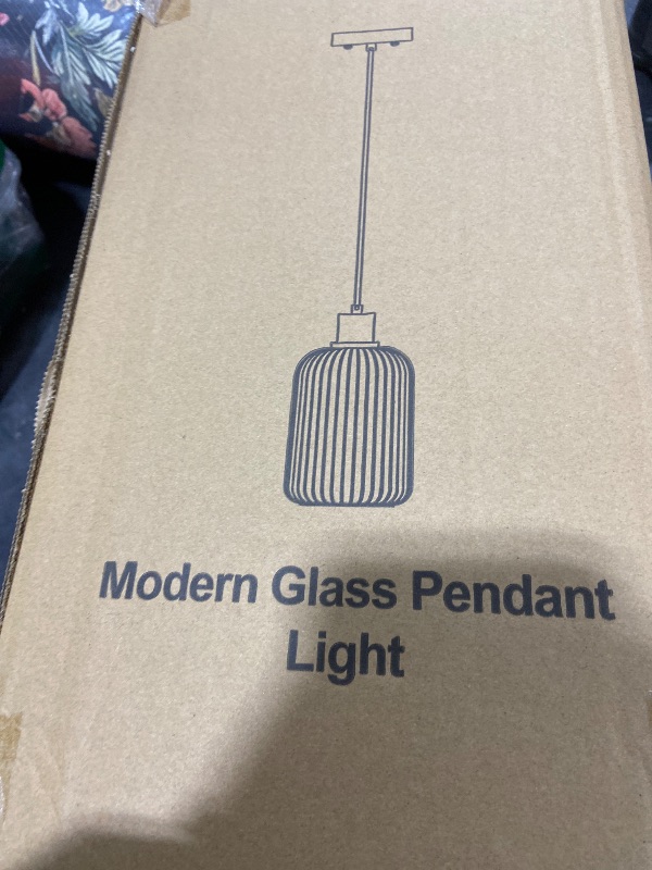 Photo 1 of 1 Pack Pendant Lights with Vintage Amber Ribbed Glass Lampshade, Adjustable Brushed Gold Pendant Lights Fixtures for Kitchen Island Lighting Sink, Dining & Living Room Hallway (Bulbs Not Included)