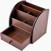 Photo 1 of Siveit Wooden Desktop Organizer with Drawer, Multifunctional Office Supply Storage - Remote Control Caddy Holder