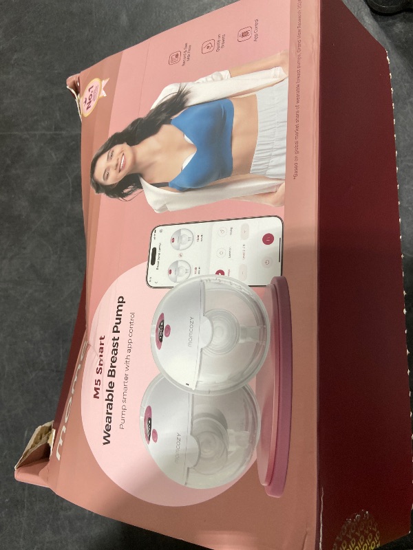 Photo 1 of Momcozy M5 Smart APP Controlled Wearable Breast Pump, Hands-Free Wireless Electric Pump, 3 Modes 9 Suction Levels, BPA-Free, Portable Lightweight, 24mm Flange, 2-Pack Quill Gray
