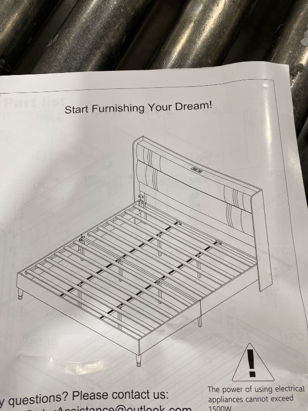 Photo 1 of KING UPHOLSTERED BED FRAME CREME WITH USB 