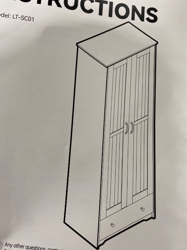 Photo 1 of This instruction manual is for the LT-SC01 model storage cabinet. 70-inch tall freestanding pantry or linen cabinet designed with a classic beadboard (shaker-style) aesthetic.