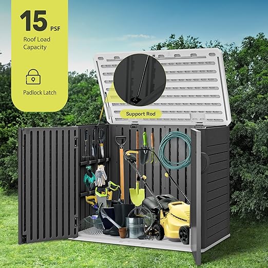 Photo 1 of Outdoor Resin Storage Sheds, Waterproof Horizontal Shed w/o Shelf, Easy to Assemble Shed Storage for Garden Tools, Dark Gray