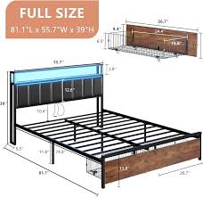 Photo 1 of QUEEN SIZE BED FRAME WITH WOOD HEAD BOARD METAL PLATFORM BED WITH USB CHARGING