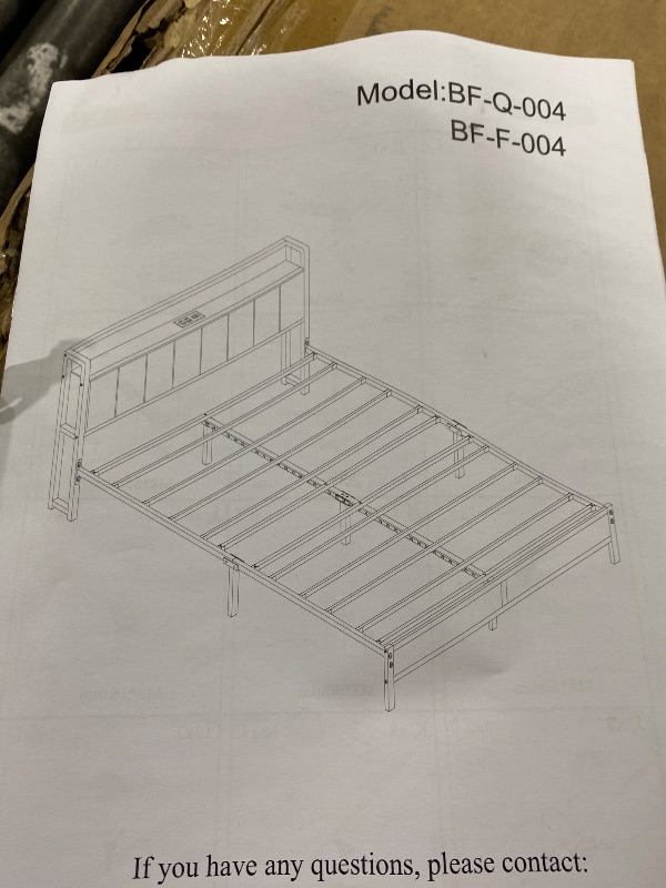 Photo 1 of QUEEN SIZE BED FRAME WITH WOOD HEAD BOARD METAL PLATFORM BED WITH USB CHARGING