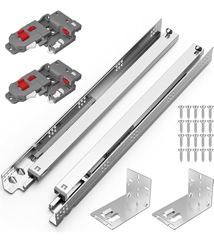 Photo 1 of 10 Pairs 18" Undermount Soft Close Drawer Slides, Bottom Mount Full Extension Drawer Slides, Zinc Plated Cold Rolled Steel 85 lb Load, Complete Mounting Hardware for Full Kitchen Cabinet Drawers Set