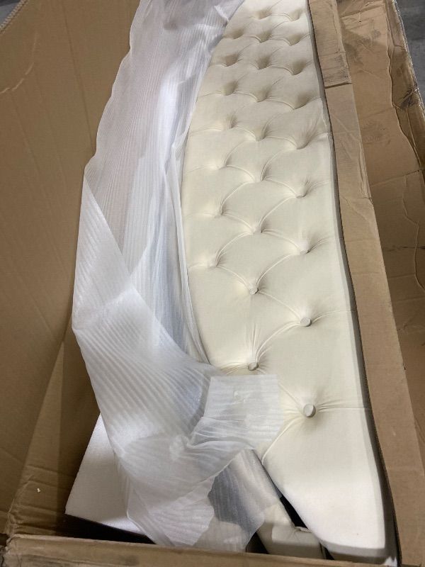 Photo 1 of Meridian Furniture Luxus Collection Modern | Contemporary Round Shaped Velvet Upholstered Bed with Deep Button Tufting and Footboard Storage, King, Cream