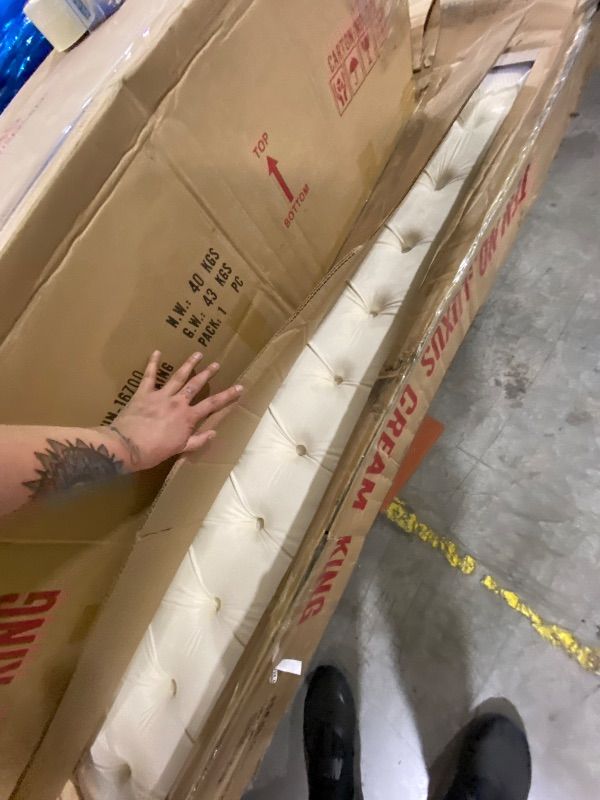 Photo 1 of Meridian Furniture Luxus Collection Modern | Contemporary Round Shaped Velvet Upholstered Bed with Deep Button Tufting and Footboard Storage, King, Cream