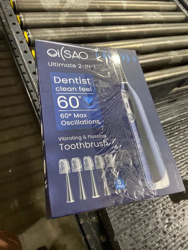 Photo 1 of 3-in-1 Upgraded Pro Flossing Toothbrush-Flosses, Vibrates and Oscillates(The 1st Tech), Electric Toothbrush with Water Flosser Equipe 5 Brush Heads, Plaque Removal for Sensitivity, Braces-Blue