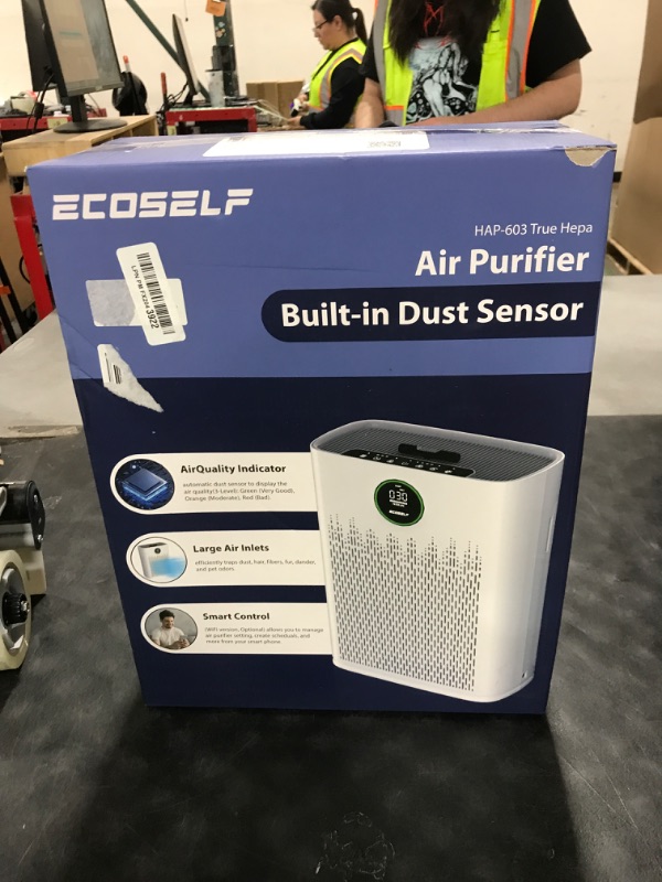 Photo 1 of ECOSELF Smart Air Purifier for Home Large Rooms, with WiFi Control, Covers Up to 2400 Ft², Smart Mode, AQI Display, 22dB Sleep Mode & Aromatherapy with 2X-Power Filtration, HAP603WF, White