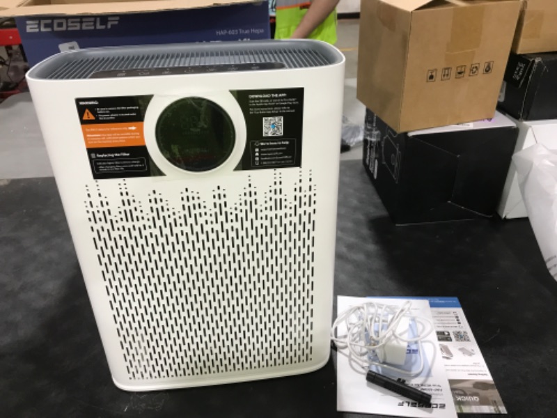 Photo 1 of ECOSELF Smart Air Purifier for Home Large Rooms, with WiFi Control, Covers Up to 2400 Ft², Smart Mode, AQI Display, 22dB Sleep Mode & Aromatherapy with 2X-Power Filtration, HAP603WF, White