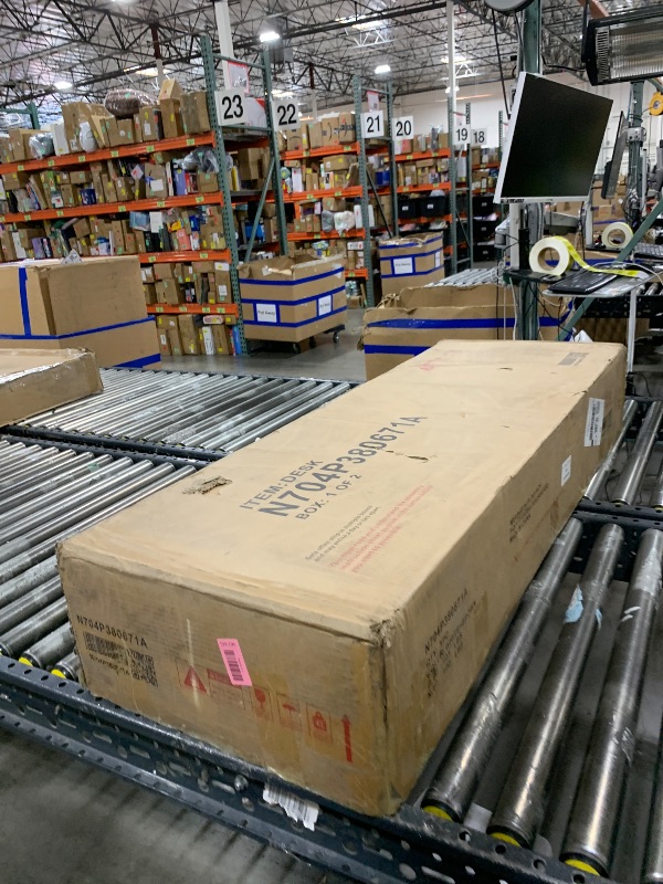 Photo 1 of MISSING PIECES*************Merax Farmhouse Makeup Vanity Desk with Sliding Lights Mirror & Storage Stool, Dressing Table with 9 Drawers and 4 Shelves, Large Vanity Set Ample Storage, 47.2" Wide, 54.88" High, White and Brown