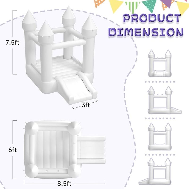 Photo 1 of iLink-outer White Bounce House Indoor Outdoor Bouncy Castle for Kids Ages 3-8 Oxford Toddler Bounce House with Slide Balloon & Blower for 2 Kids,103 x 71 x 90 inch,Children's Birthday Party Gifts