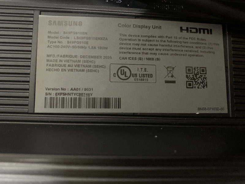 Photo 1 of MAJOR DAMAGE---------------------------SELLING FOR PARTS ONLY--------------------------------------------SAMSUNG 49-inch Odyssey G9 (G91F) DQHD, 144Hz, Curved Gaming Monitor, Ultra-Wide 32:9 Screen, DisplayHDR 600, AMD FreeSync™ Premium Pro, Ergonomic Sta