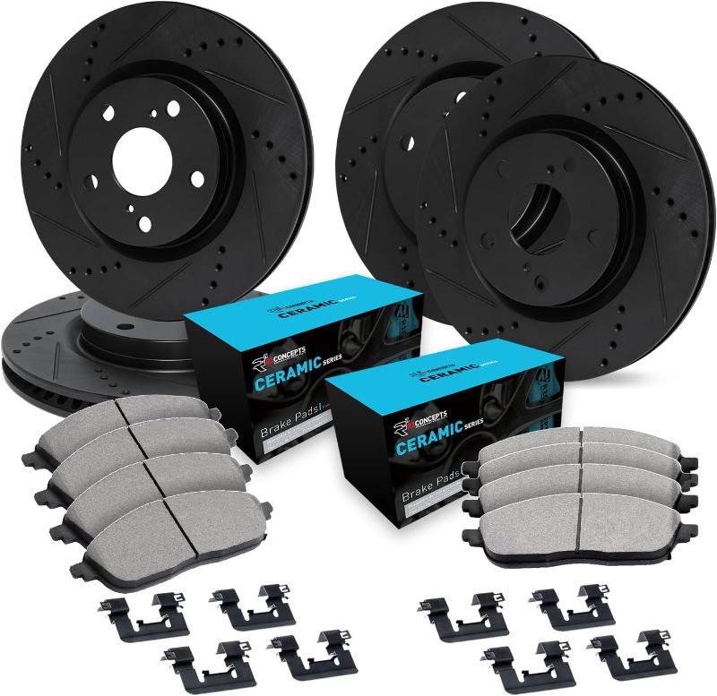 Photo 1 of R1 Concepts Front and Rear Brake Kit Fits 2014-2019 Nissan Rogue| Drilled Slotted Brake Rotors| Ceramic Brake Pads and Rotors Kit| Hardware
