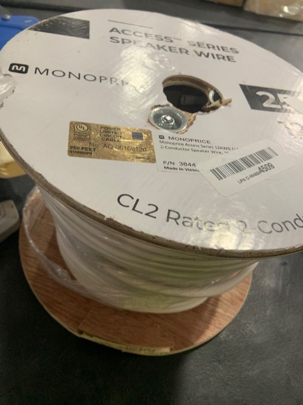 Photo 1 of Monoprice 103844 250ft 12AWG CL2 Rated 2-Conductor Loud Speaker Cable (for In-Wall Installation), White