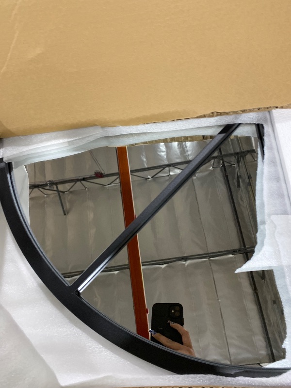 Photo 1 of ZMYCZ Floor Full Length Mirror, 71"x32" Large Arched Window Pane Mirror, Oversize Wall Full Body Mirrors, Black Farmhouse Standing Mirrors Hanging or Leaning for Living Room, Entryway, No Stand