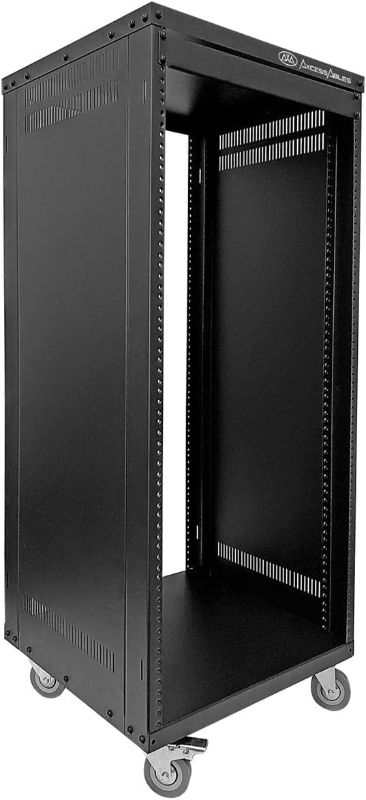Photo 1 of AxcessAbles 30U 19-Inch Rolling IT Server Rack 550LB Heavy Duty Open Frame with Removable Side Panels Large 3-Inch Wheels for Servers Networking and Audio-Video Equipment Includes 5mm and 6mm Screws