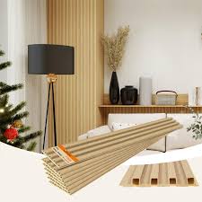 Photo 1 of Upick WPC Slat Wall Panels, 7 Pack 94 x 6.61 in 3D Wood Wall Panels Fluted Textured for Interior Wall Decor, Oak