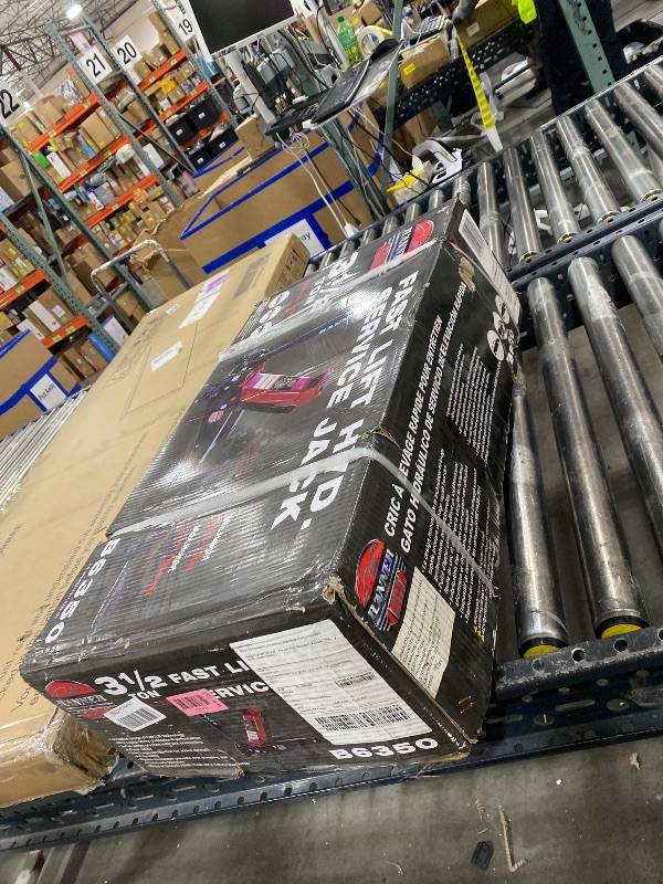 Photo 1 of Blackhawk B6350 Black/Red Fast Lift Service Jack - 3.5 Ton Capacity, 28 1/2" L x 13 3/4" W x 6 1/2" H