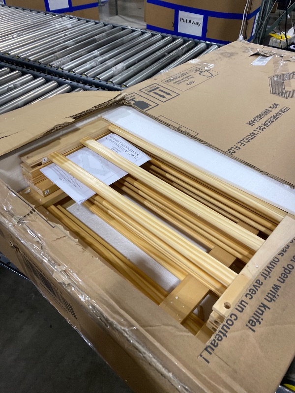 Photo 1 of Harper & Bright Designs Full Size Floor Bed with Slats and Safety Guardrail, Full Size Montessori Floor Bed with Fence and Door, Easy Assembly, Natural